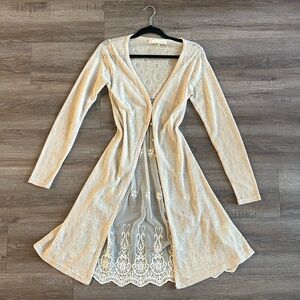 A'Reve Anthropologie Cream Lace Cardigan Duster